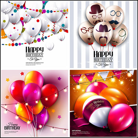 7款生日快乐气球背景插图素材天下矢量素材精选