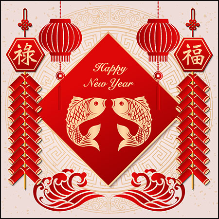 6款中国春节红色喜庆年年有余横幅背景插图易图库矢量模板精选