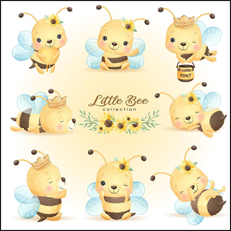 12款可爱辛勤的卡通小蜜蜂16图库矢量插图精选
