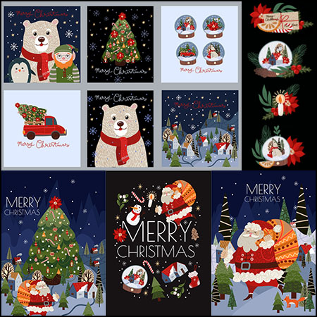9款圣诞节海报圣诞球圣诞树装饰插图聚图网矢量素材精选