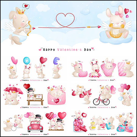21款可爱兔子情侣情人节16设计网矢量插图精选