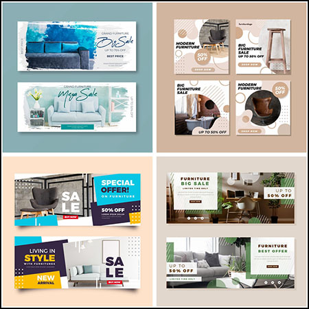 10款家具家居用品促销打折交互网站横幅广告16设计网矢量模板精选