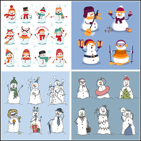 11套冬季雪人插图易图库矢量素材精