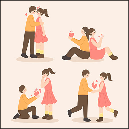 4款手绘情人节情侣恩爱求婚爱情素材中国矢量插图精选