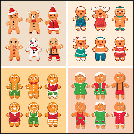 圣诞节烘烤美食姜饼人16图库矢量插图精选