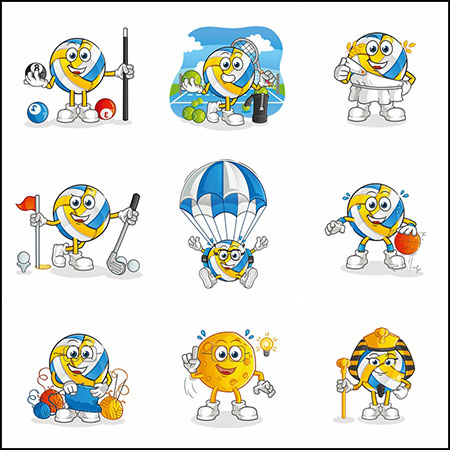 16款排球球类体育运动拟人化卡通吉祥物插图素材中国矢量素材精选