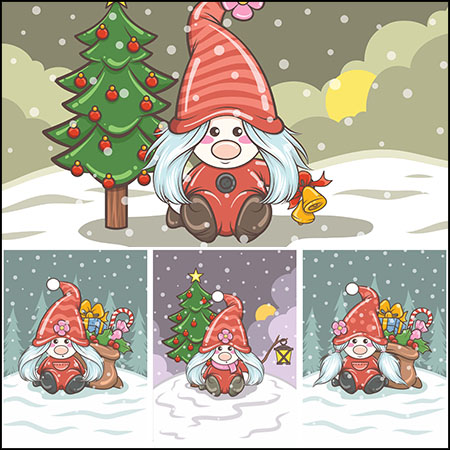 8款圣诞节可爱小女孩和圣诞树插图素材中国矢量素材精选