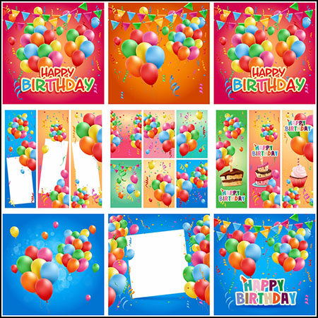 17款生日快乐彩色气球展板横幅背景16素材网矢量素材精选
