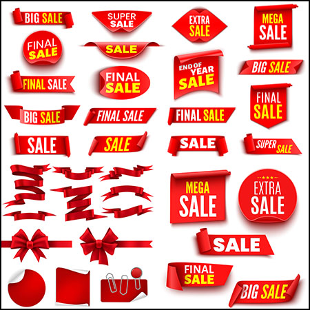 7套红色商场促销打折横幅标签素材天下矢量模板精选