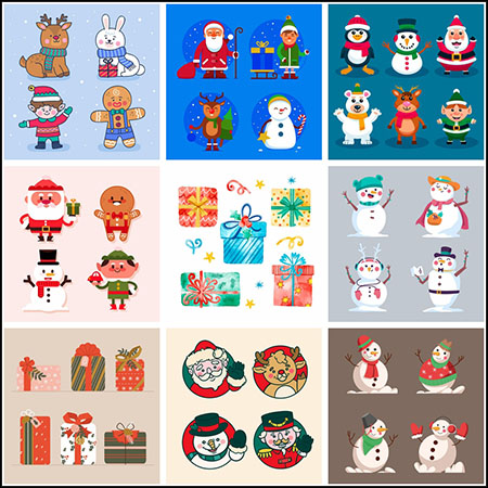 13套圣诞节圣诞老人雪人圣诞礼物普贤居矢量插图精选