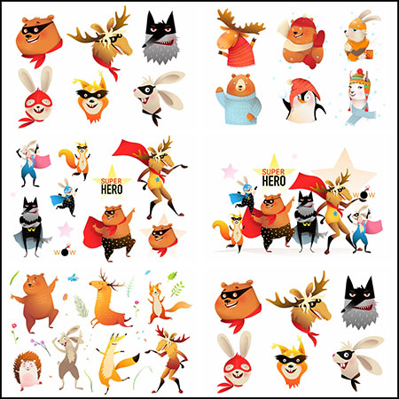 7套拟人化可爱卡通动物16图库矢量插图精选