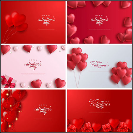 6款情人节快乐爱心气球装饰红色背景素材天下矢量模板精选