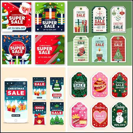 11款圣诞节促销打折标签横幅素材中国矢量模板精选