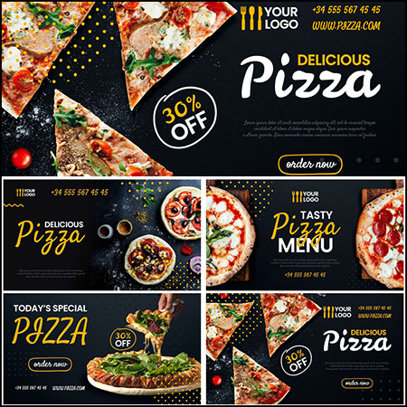 4款披萨促销宣传横幅海报易图库矢量模板精选