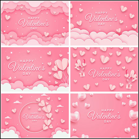 6款情人节快乐粉红色剪纸风格横幅背景16素材网矢量素材精选