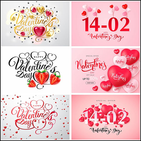 7款情人节快乐浪漫英文艺术字16设计网矢量插图精选