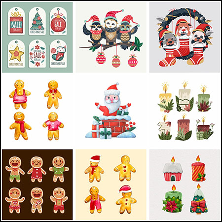15套圣诞老人糖饼人圣诞节标签普贤居矢量插图精选