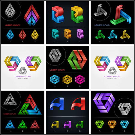 10款3D立体三角形多边形LOGO标志素材中国矢量模板精选