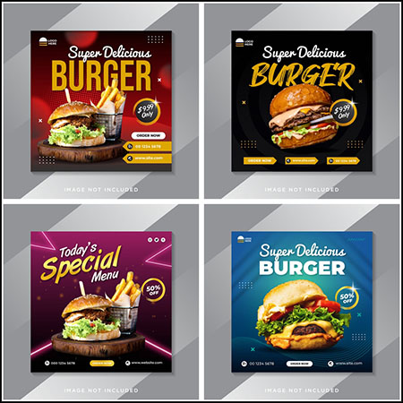 4款西式快餐美食促销打折横幅海报16设计网矢量素材精选