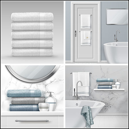 6款浴室卫生间毛巾个人护理用品16设计网矢量插图精选