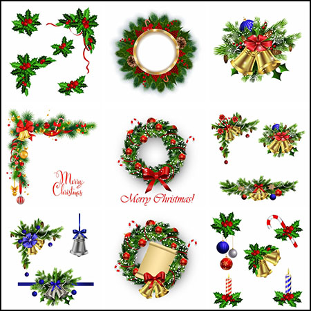 19款圣诞节边框花环铃铛等装饰品16设计网矢量插图精选