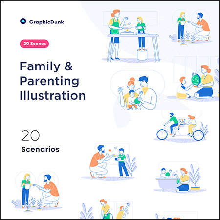 30款家庭教育亲子互动育儿插图PNG/SVG/AI普贤居矢量素材精选