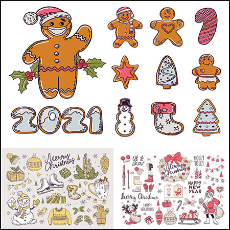 8套圣诞节糖饼人雪人圣诞老人等矢量标签素材