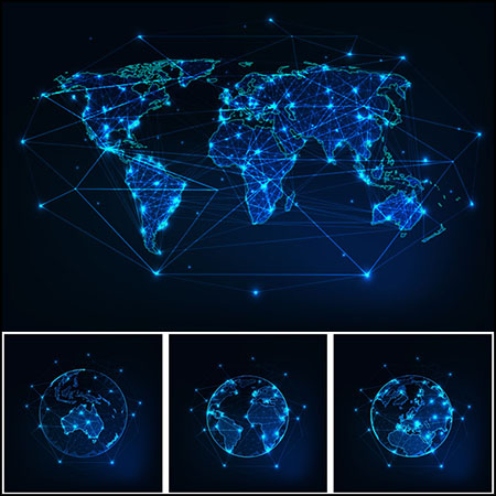 9款蓝色地球版图未来科技网络素材天下矢量背景精选