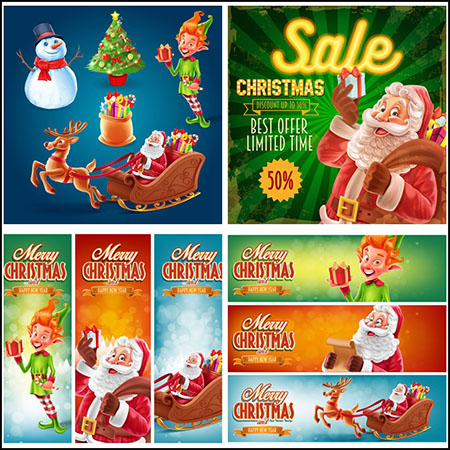 12款圣诞节促销横幅海报16设计网矢量插图精选