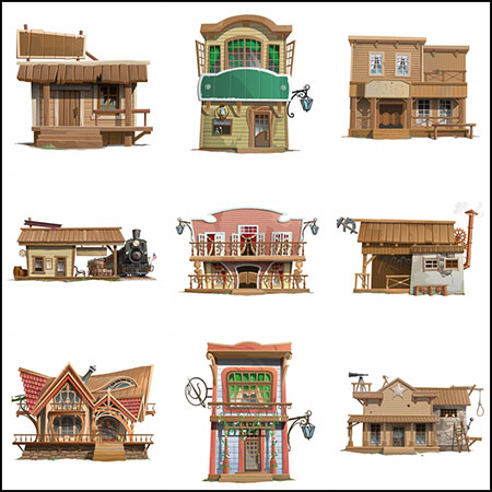 11款漫画童话故事中欧式小木屋素材中国矢量插图精选