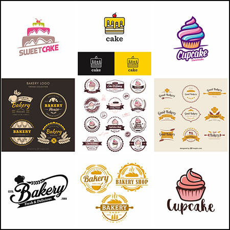 13套蛋糕房甜品店面包房LOGO标志矢量徽标