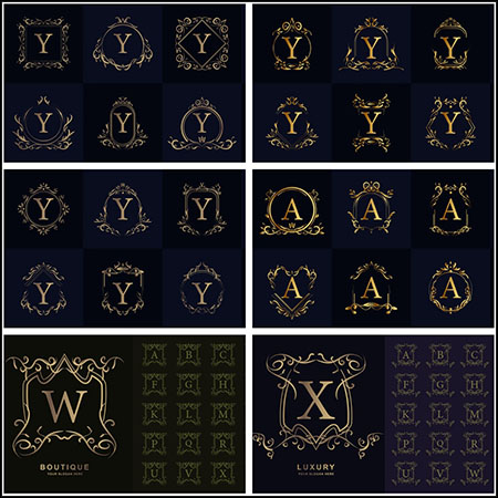 7套欧式花纹边框装饰的英文字母LOG