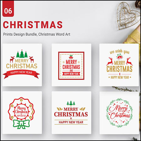 6款圣诞节快乐艺术字SVG PNG EPS格式设计包