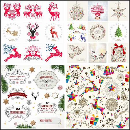 25款冬季圣诞节边框装饰麋鹿插图圣
