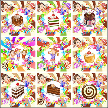 15款儿童生日派对蛋糕和糖果素材中国矢量插图精选
