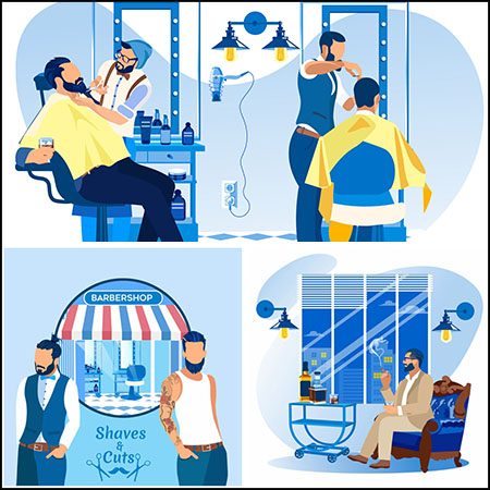 时尚理发店男士和美发场所插画16设计网矢量素材精选