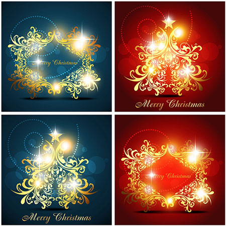 5款圣诞节金色欧式花卉装饰图案插图16设计网矢量素材精选