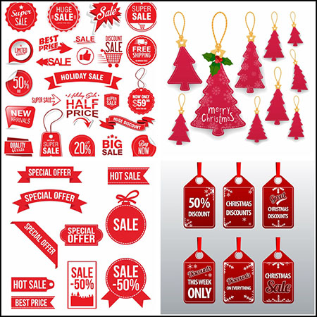 13套红色喜庆促销打折标签圣诞节促销标签16设计网矢量模板精选
