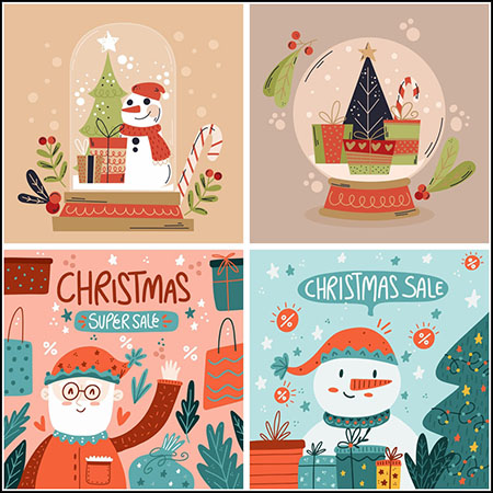 5款圣诞节促销手绘插图素材中国矢量素材精选