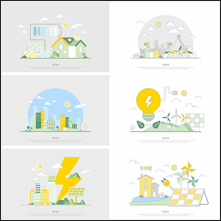12款新能源风力发电太阳能环保矢量插画