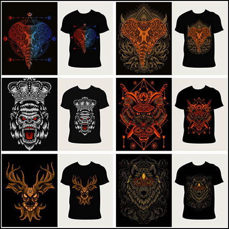 6款异域风格动物T恤印染图案16设计网矢量素材精选