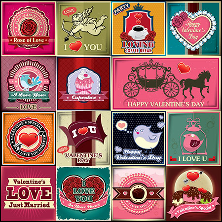 19款粉色浪漫情人节海报插图素材