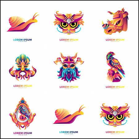 7款创意彩色动物折纸风格LOGO标志普贤居矢量模板精选