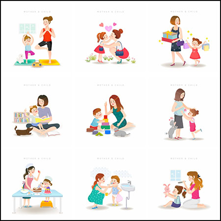 14款母子亲子教育亲子活动购物16图库矢量插图精选