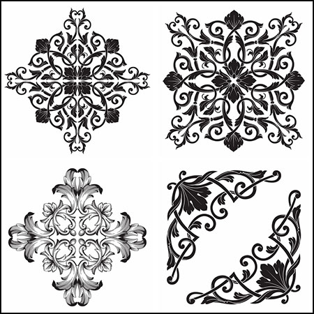 6款锦缎装饰花卉复古图案素材中国矢量素材精选