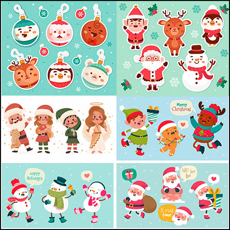 8套圣诞节雪人和圣诞老人卡通插图普贤居矢量素材精选