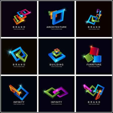 16款几何3D立体图形企业徽标LOGO标志素材中国矢量模板精选