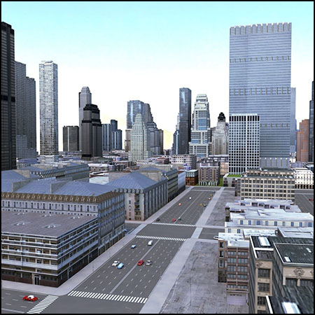 完整的城市街区街道场景3D模型