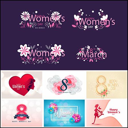 10套三八妇女节快乐数字插图和横幅16素材网矢量模板精选