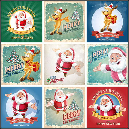 10款圣诞节圣诞老人和麋鹿插图16图库矢量素材精选